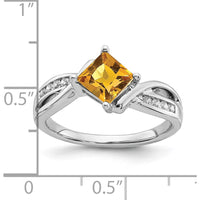 14K White Gold Square Citrine and Diamond Ring - 1.015 Carat Citrine, 0.015 Carat Diamond by 0