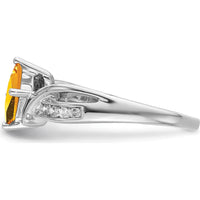 14K White Gold Square Citrine and Diamond Ring - 1.015 Carat Citrine, 0.015 Carat Diamond by 0