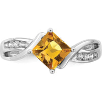 14K White Gold Square Citrine and Diamond Ring - 1.015 Carat Citrine, 0.015 Carat Diamond by 0