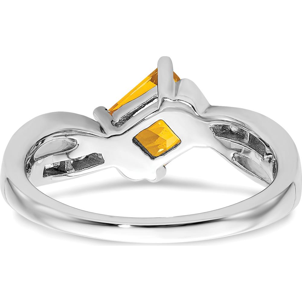 14K White Gold Square Citrine and Diamond Ring - 1.015 Carat Citrine, 0.015 Carat Diamond by 0