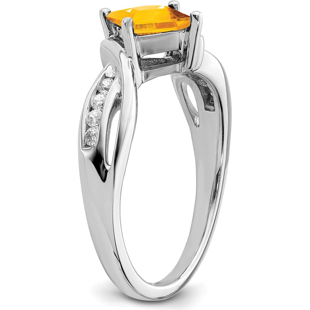 14K White Gold Square Citrine and Diamond Ring - 1.015 Carat Citrine, 0.015 Carat Diamond by 0