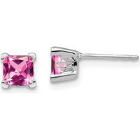 14K White Gold Square Created Pink Sapphire Stud Earrings - 0.572 Carat Total Gem Weight by Monteluci Fine Jewelry