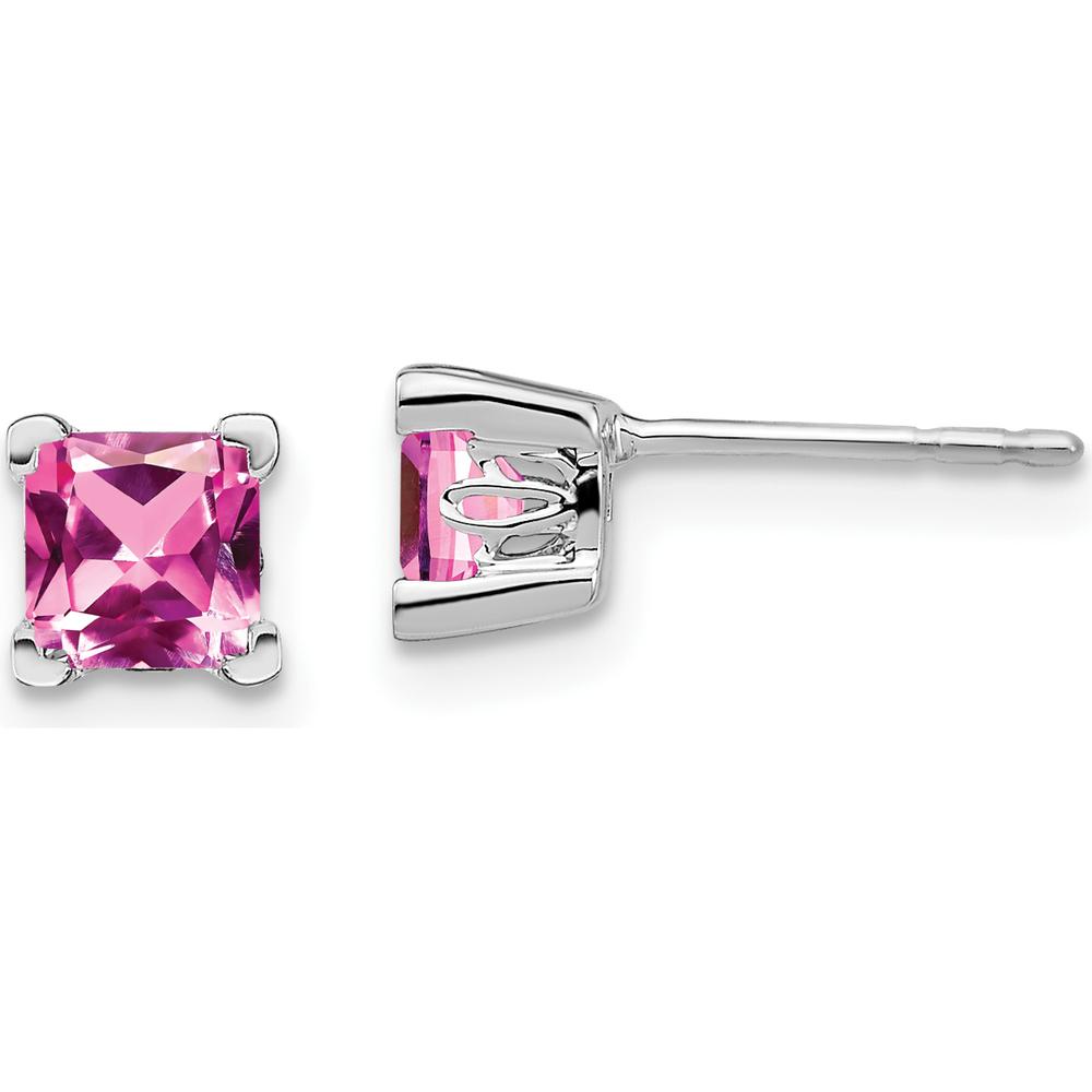 14K White Gold Square Created Pink Sapphire Stud Earrings - 0.572 Carat Total Gem Weight by Monteluci Fine Jewelry