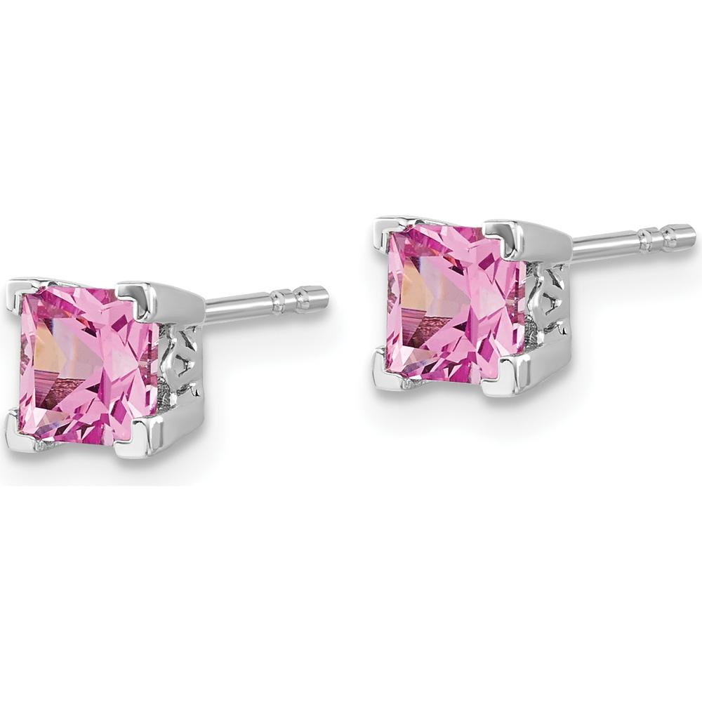 14K White Gold Square Created Pink Sapphire Stud Earrings - 0.572 Carat Total Gem Weight by Monteluci Fine Jewelry
