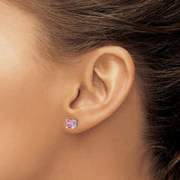 14K White Gold Square Created Pink Sapphire Stud Earrings - 0.572 Carat Total Gem Weight by Monteluci Fine Jewelry