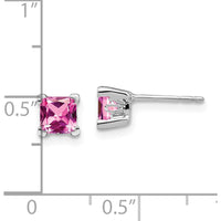 14K White Gold Square Created Pink Sapphire Stud Earrings - 0.572 Carat Total Gem Weight by Monteluci Fine Jewelry