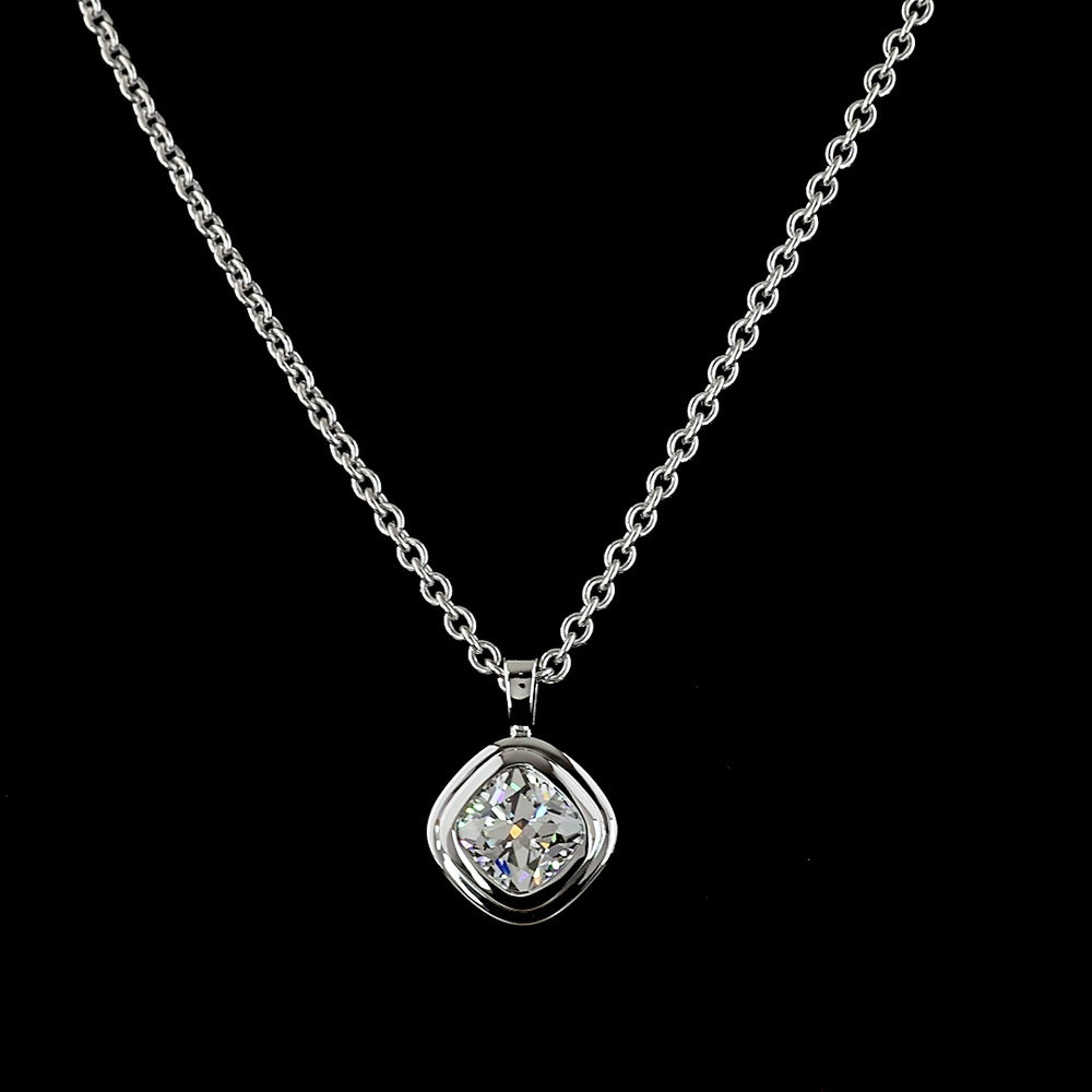 14K White Gold Square Cushion Brilliant Cut Solitaire Pendant with Bezel Set Lab Diamond - 1.30 Carats Total Diamond Weight - Covaloro Fine Jewelry