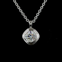 14K White Gold Square Cushion Brilliant Cut Solitaire Pendant with Bezel Set Lab Diamond - 1.30 Carats Total Diamond Weight - Covaloro Fine Jewelry