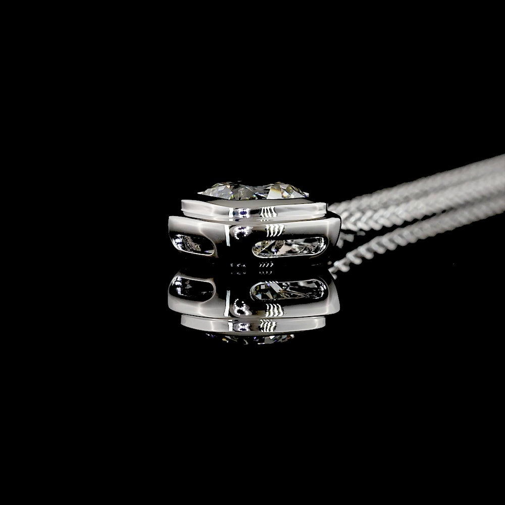 14K White Gold Square Cushion Brilliant Cut Solitaire Pendant with Bezel Set Lab Diamond - 1.30 Carats Total Diamond Weight - Covaloro Fine Jewelry