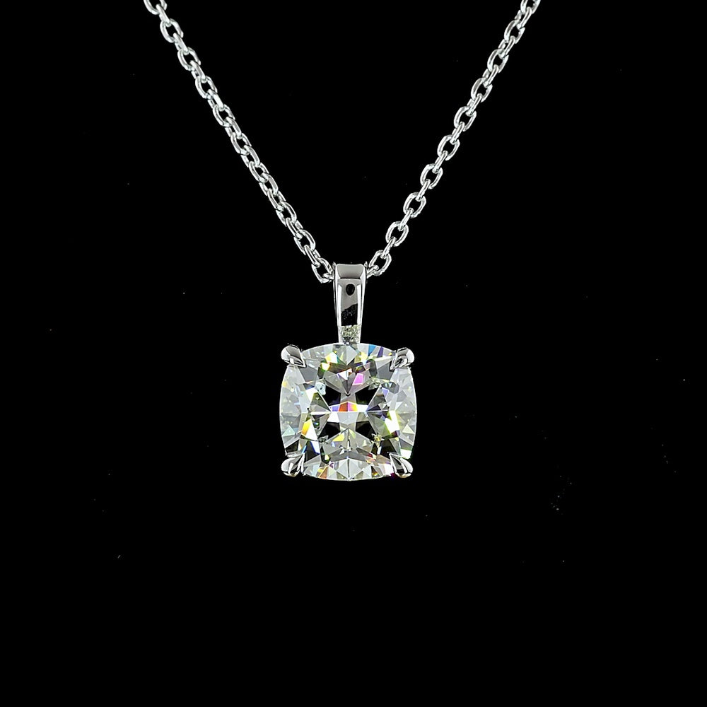 14K White Gold Square Cushion Brilliant Solitaire Pendant with 1.54 Carat Lab Grown Diamond - G Color VS2 Clarity - Covaloro Fine Jewelry