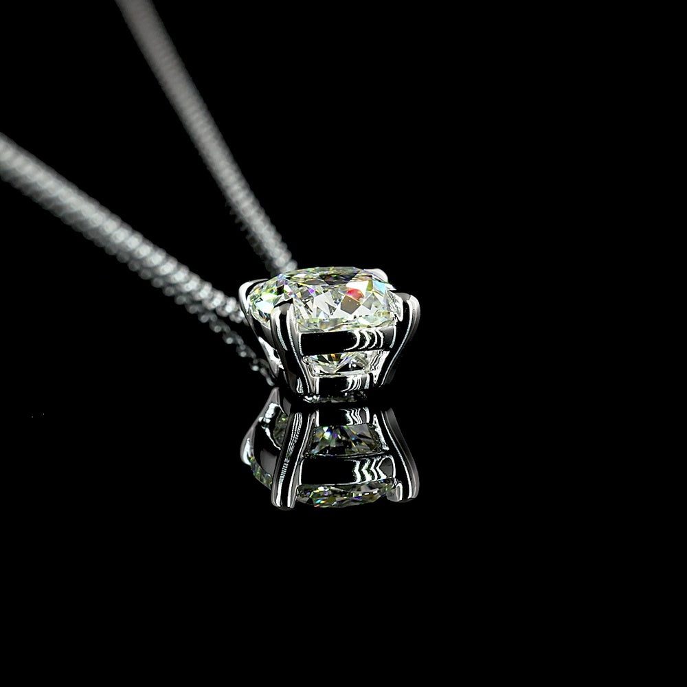 14K White Gold Square Cushion Brilliant Solitaire Pendant with 1.54 Carat Lab Grown Diamond - G Color VS2 Clarity - Covaloro Fine Jewelry