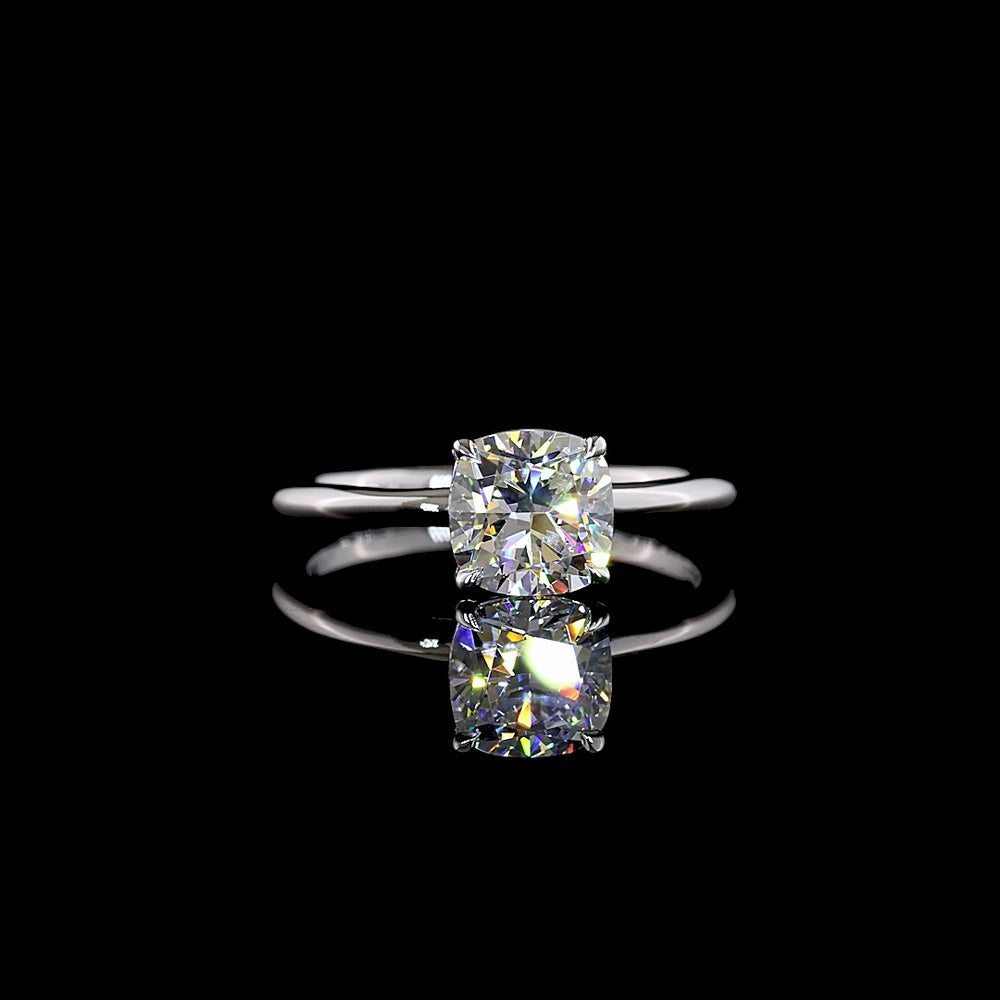14K White Gold Square Cushion Brilliant Solitaire Ring with 1.52 Carat Lab Grown D VVS2 Diamond - IGI Certified - Covaloro Fine Jewelry
