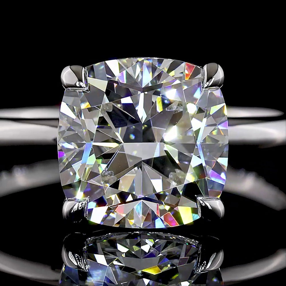 14K White Gold Square Cushion Brilliant Solitaire Ring with 3.03 Carat Lab-Grown Diamond, E-F Color, VVS2 Clarity, IGI Certified - Covaloro Fine Jewelry