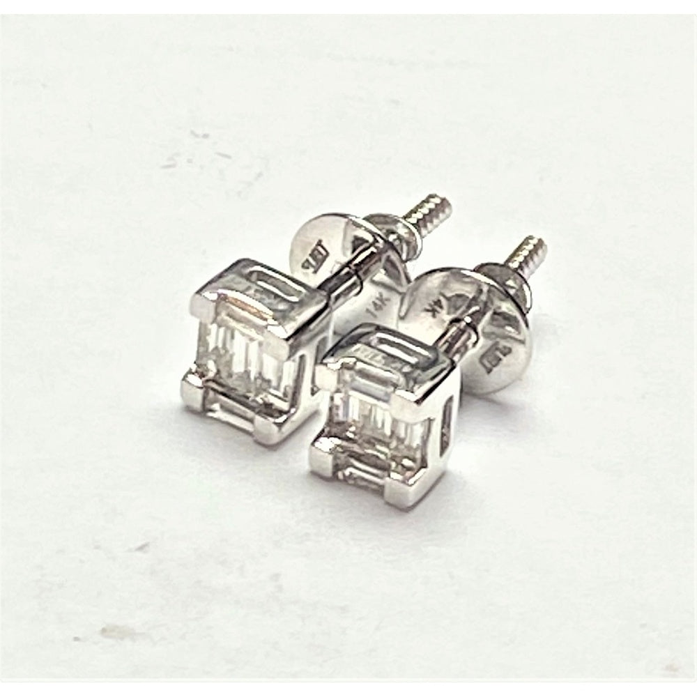 14K White Gold Square-Cut Diamond Stud Earrings with Screw-Backs - 0.33 Carat Total Diamond Weight by Auriventus