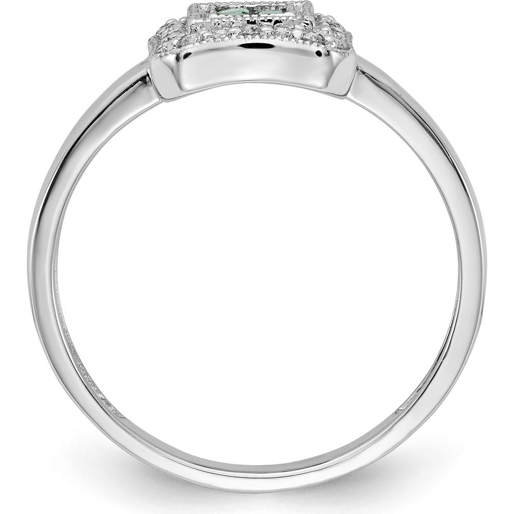 14K White Gold Square Design Emerald and Diamond Ring with Princess and Round Cut Stones - 0.13 Carat Total Gem Weight by 0