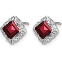 14K White Gold Square Garnet and Diamond Stud Earrings with Princess Cut Garnet - 0.8 Carat Total Gem Weight by Monteluci Fine Jewelry