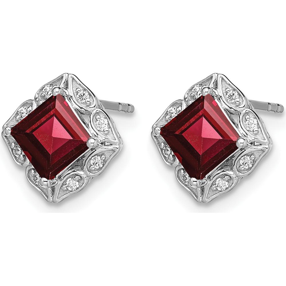 14K White Gold Square Garnet and Diamond Stud Earrings with Princess Cut Garnet - 0.8 Carat Total Gem Weight by Monteluci Fine Jewelry