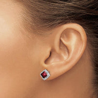 14K White Gold Square Garnet and Diamond Stud Earrings with Princess Cut Garnet - 0.8 Carat Total Gem Weight by Monteluci Fine Jewelry