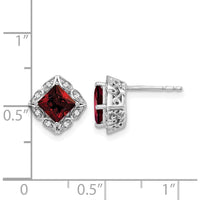 14K White Gold Square Garnet and Diamond Stud Earrings with Princess Cut Garnet - 0.8 Carat Total Gem Weight by Monteluci Fine Jewelry