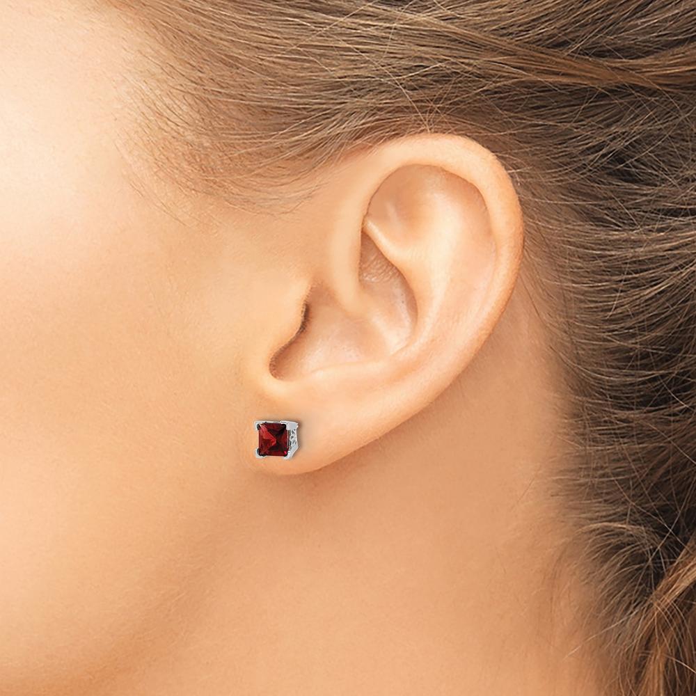 14K White Gold Square Garnet Earrings - 0.572 Carat Total Garnet Weight by Monteluci Fine Jewelry