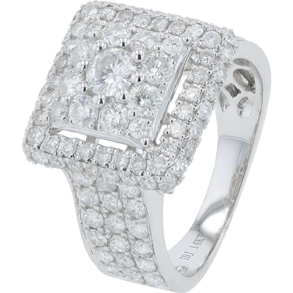 14K White Gold Square Halo Diamond Ring with 0.20 Carat Center and 2.35 Carat Total Diamonds