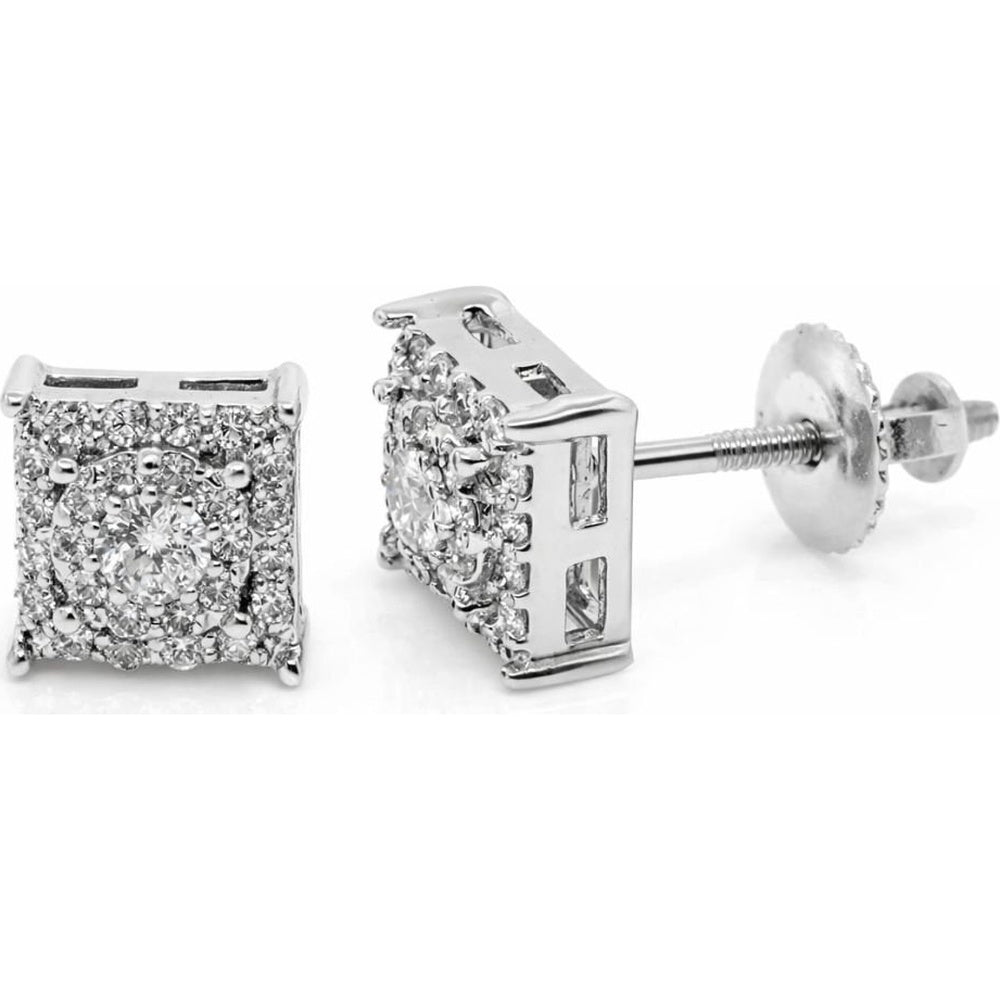 14K White Gold Square Halo Diamond Stud Earrings with Milgrain Detailing - 0.87 Carat Total Diamond Weight by Auriventus