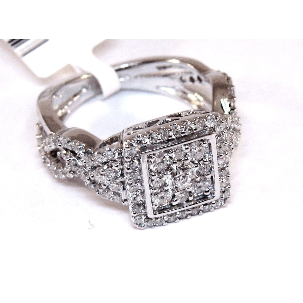 14K White Gold Square Halo Fashion Ring with Cluster Set Round Diamonds - 1.63 Carat Total Diamond Weight by Auriventus