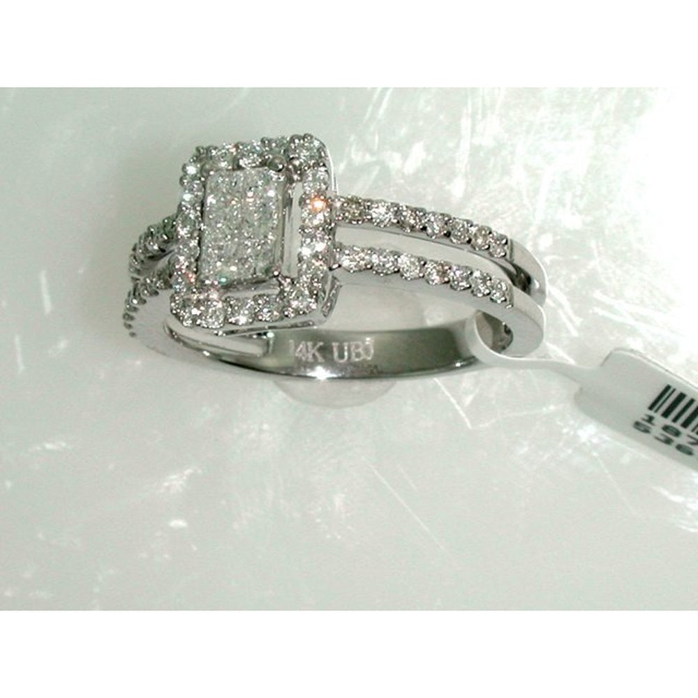 14K White Gold Square Halo Fashion Ring with Milgrain Details and Round Diamonds - 0.81 Carat Total Diamond Weight by Auriventus