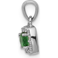 14K White Gold Square Halo Pendant with 0.20 Carat Round Emerald and Diamond Accents by Lumare Gioia