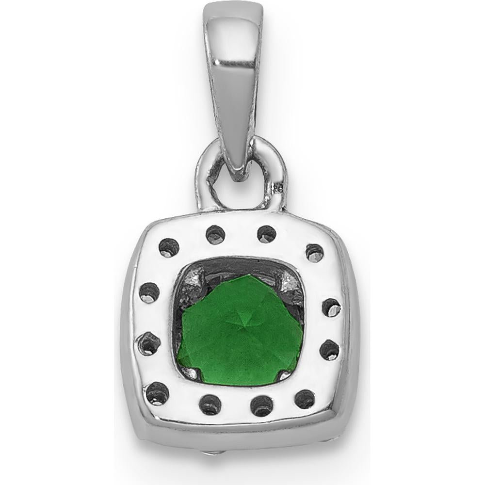 14K White Gold Square Halo Pendant with 0.20 Carat Round Emerald and Diamond Accents by Lumare Gioia