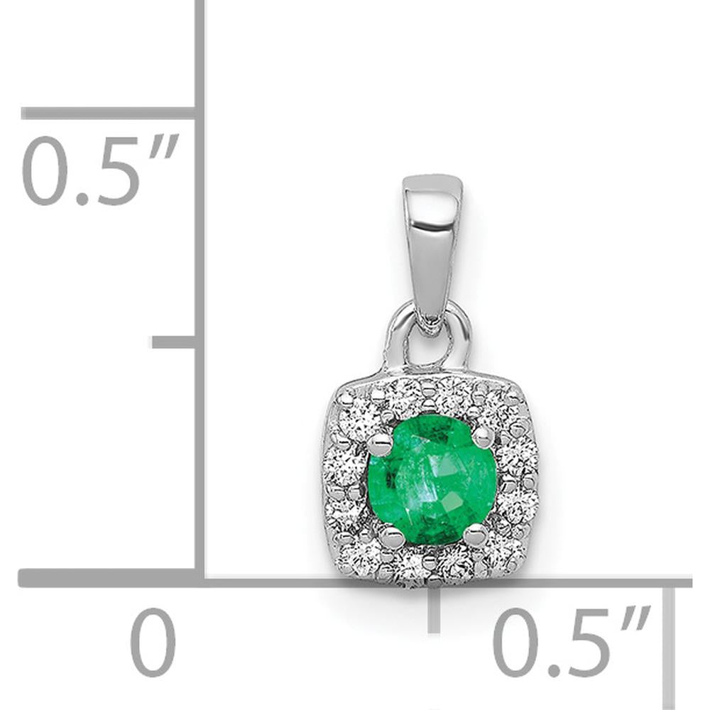 14K White Gold Square Halo Pendant with 0.20 Carat Round Emerald and Diamond Accents by Lumare Gioia