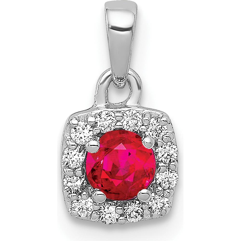 14K White Gold Square Halo Pendant with 0.20 Carat Round Ruby and Diamond Accent - Rhodium Plated by Lumare Gioia