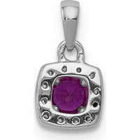 14K White Gold Square Halo Pendant with 0.20 Carat Round Ruby and Diamond Accent - Rhodium Plated by Lumare Gioia
