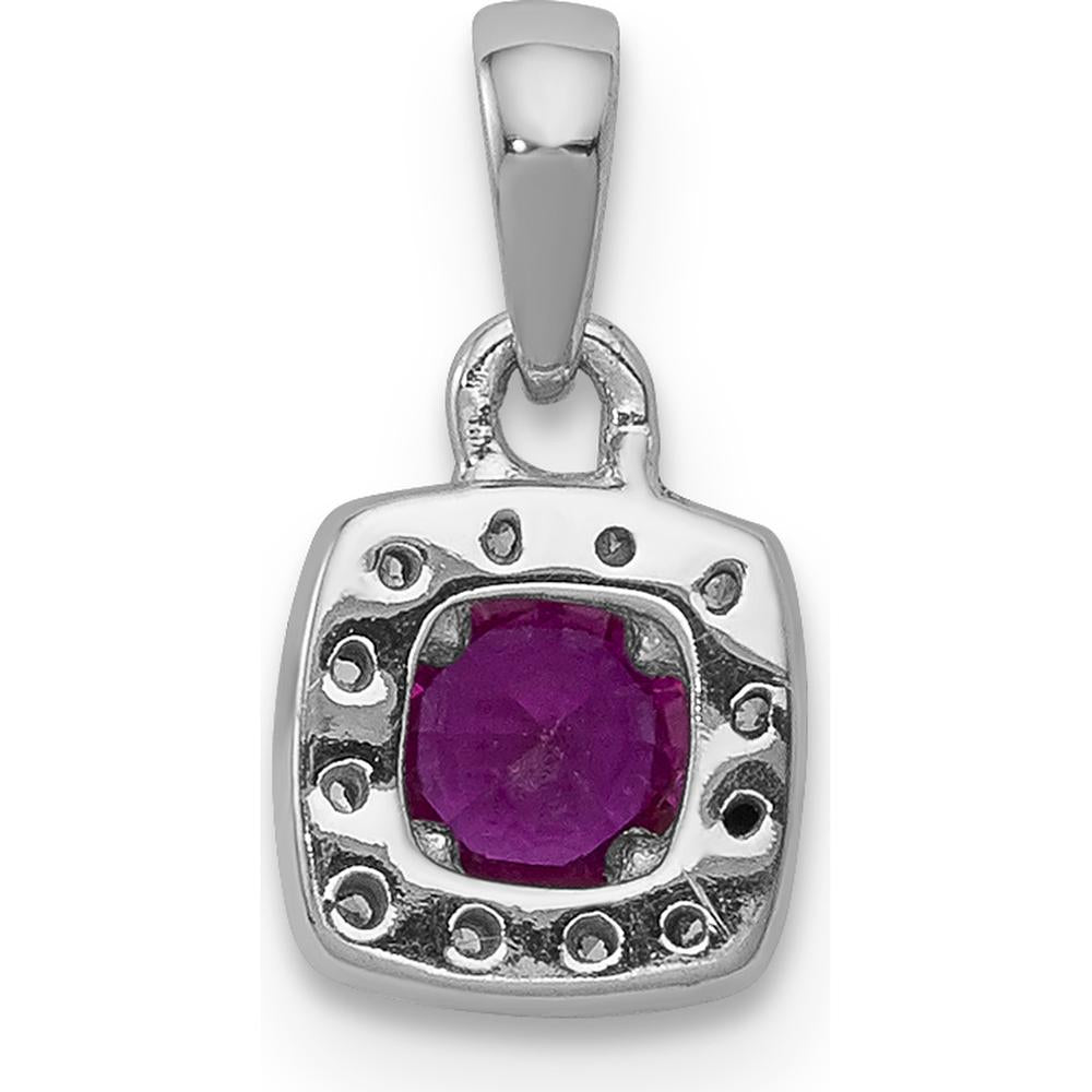 14K White Gold Square Halo Pendant with 0.20 Carat Round Ruby and Diamond Accent - Rhodium Plated by Lumare Gioia