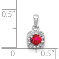 14K White Gold Square Halo Pendant with 0.20 Carat Round Ruby and Diamond Accent - Rhodium Plated by Lumare Gioia