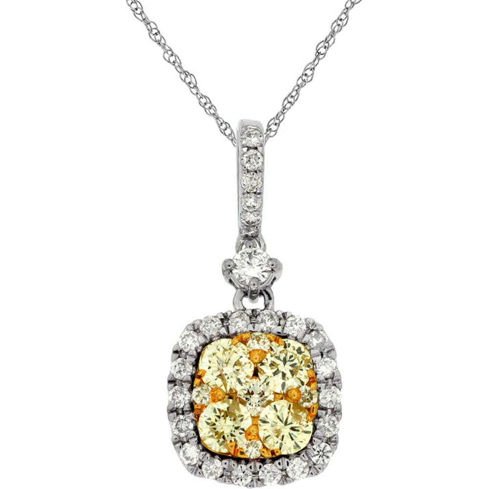 14K White Gold Square Halo Pendant with 0.46 Carat Yellow Diamond Cluster and 0.24 Carat White Diamond Accents - Royal Jewelry
