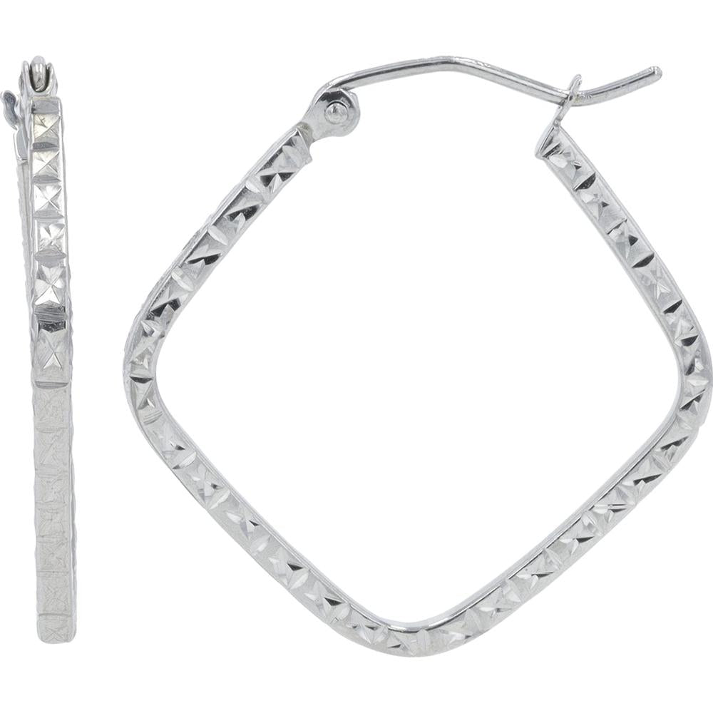 14K White Gold Square Hoop Earrings - Elegant Geometric Design