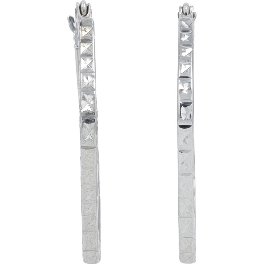 14K White Gold Square Hoop Earrings - Elegant Geometric Design