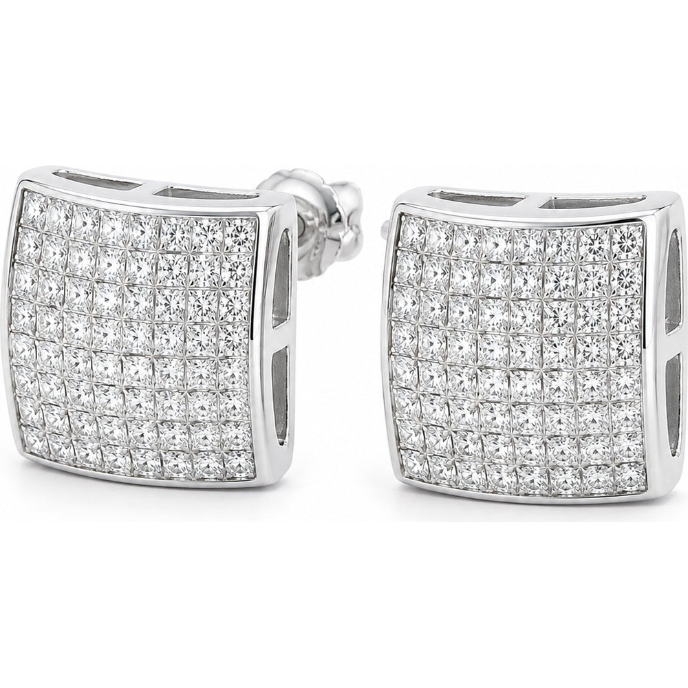 14K White Gold Square Invisible-Set Princess Cut Diamond Stud Earrings - 1.35 Carat Total Diamond Weight by Auriventus