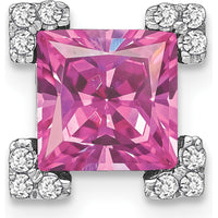 14K White Gold Square Lab Created Pink Sapphire and Diamond Pendant with Round Diamonds - 1.20 Carat Total Gem Weight by Lumare Gioia