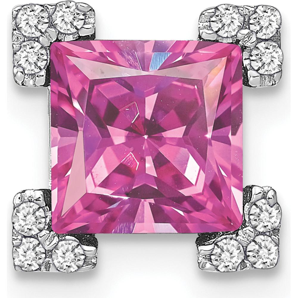 14K White Gold Square Lab Created Pink Sapphire and Diamond Pendant with Round Diamonds - 1.20 Carat Total Gem Weight by Lumare Gioia