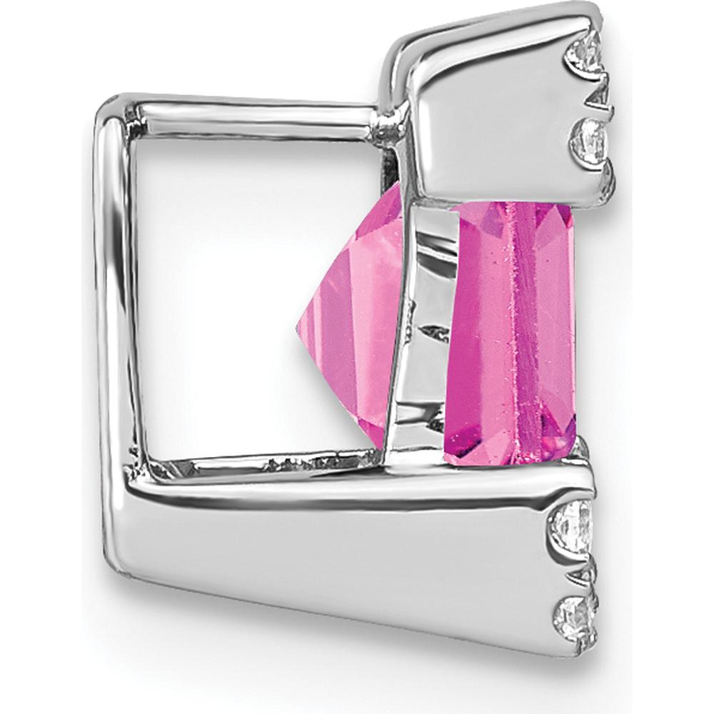 14K White Gold Square Lab Created Pink Sapphire and Diamond Pendant with Round Diamonds - 1.20 Carat Total Gem Weight by Lumare Gioia