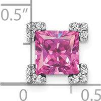 14K White Gold Square Lab Created Pink Sapphire and Diamond Pendant with Round Diamonds - 1.20 Carat Total Gem Weight by Lumare Gioia