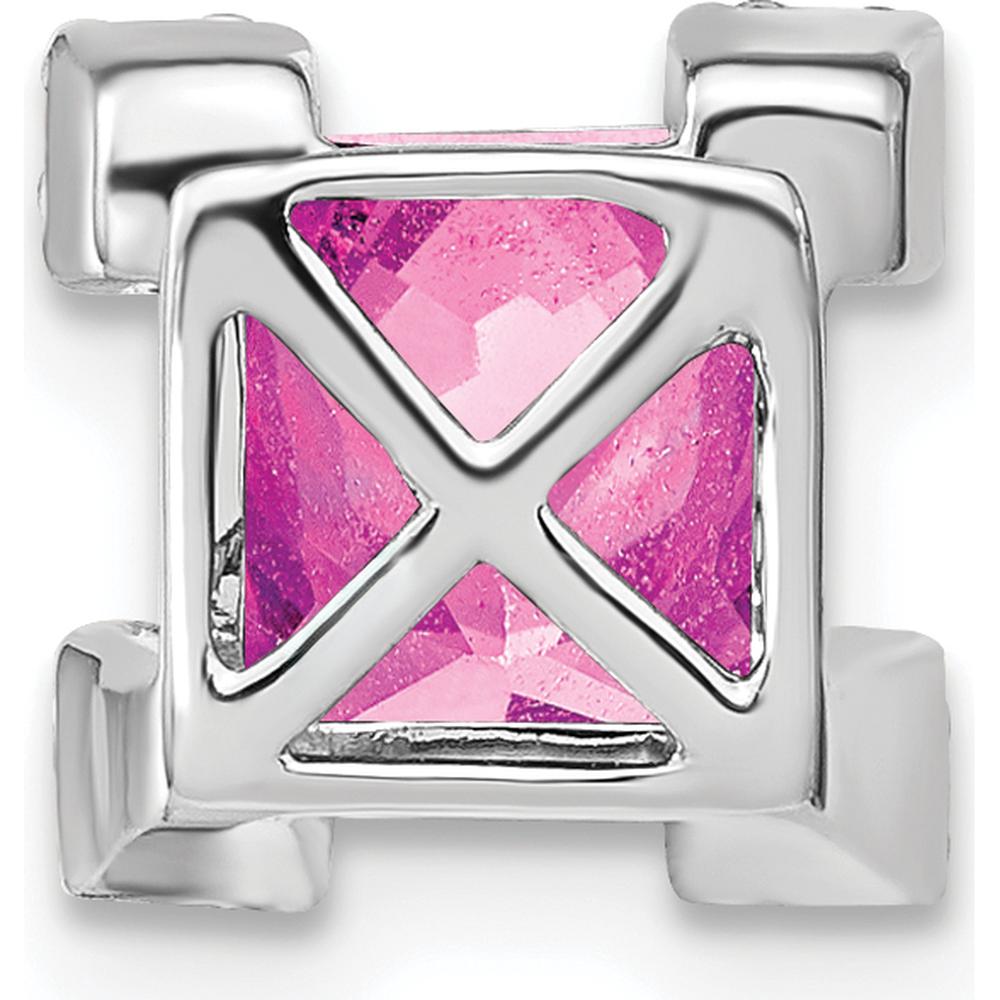 14K White Gold Square Lab Created Pink Sapphire and Diamond Pendant with Round Diamonds - 1.20 Carat Total Gem Weight by Lumare Gioia