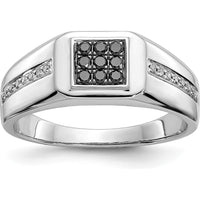 14K White Gold Square Men's Ring with Black and White Round Diamonds - 0.23 Carat Total Diamond Weight by 0