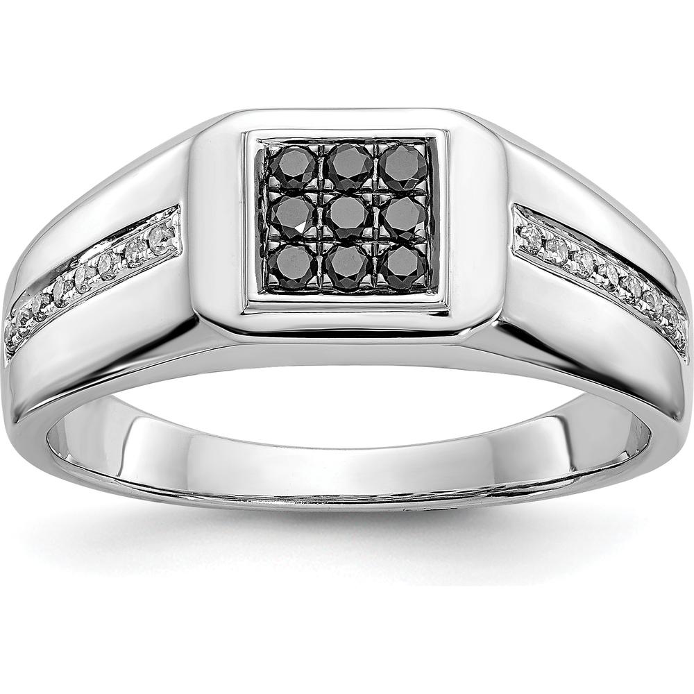 14K White Gold Square Men's Ring with Black and White Round Diamonds - 0.23 Carat Total Diamond Weight by 0