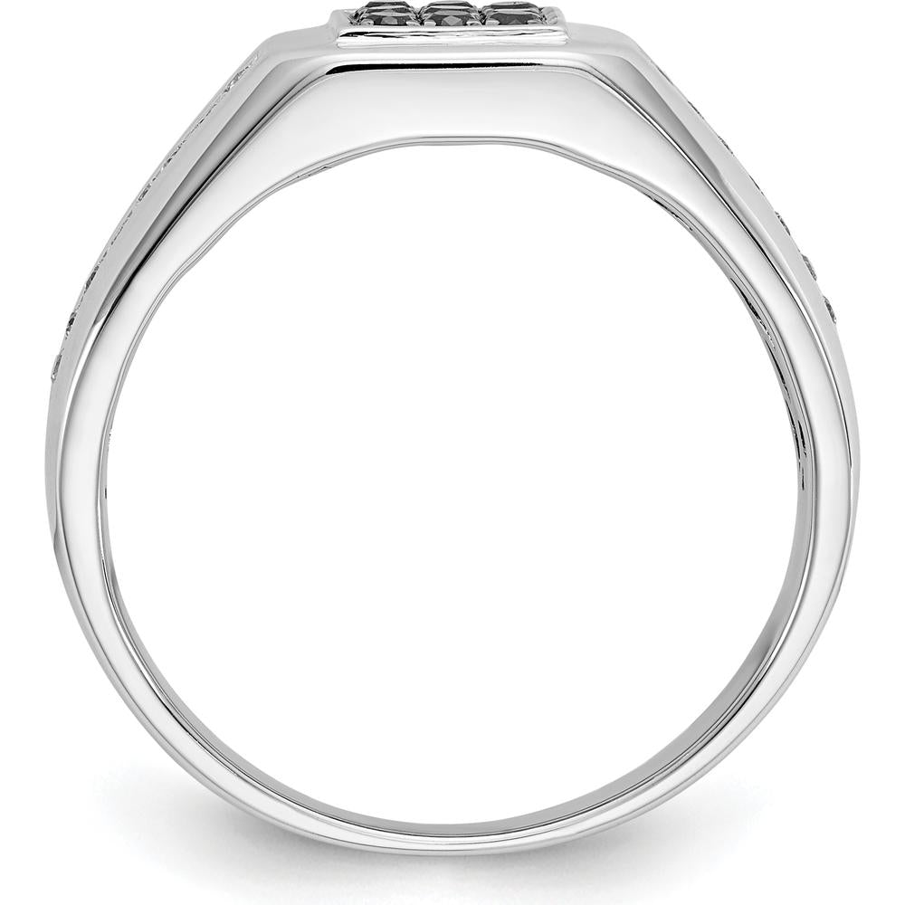 14K White Gold Square Men's Ring with Black and White Round Diamonds - 0.23 Carat Total Diamond Weight by 0