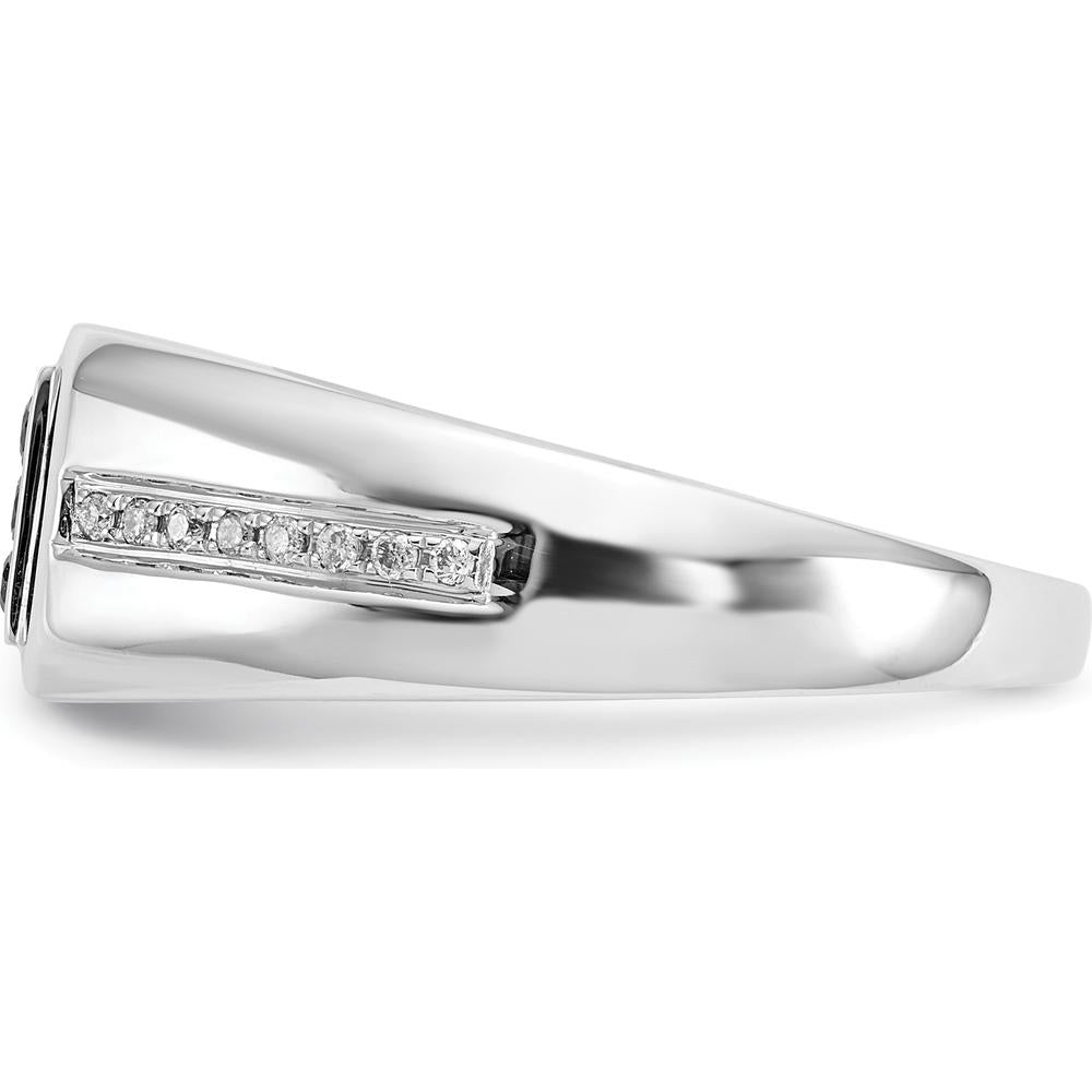 14K White Gold Square Men's Ring with Black and White Round Diamonds - 0.23 Carat Total Diamond Weight by 0