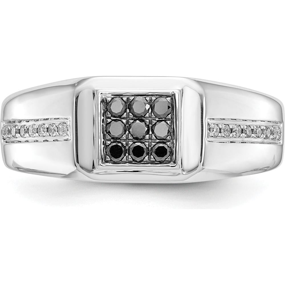 14K White Gold Square Men's Ring with Black and White Round Diamonds - 0.23 Carat Total Diamond Weight by 0