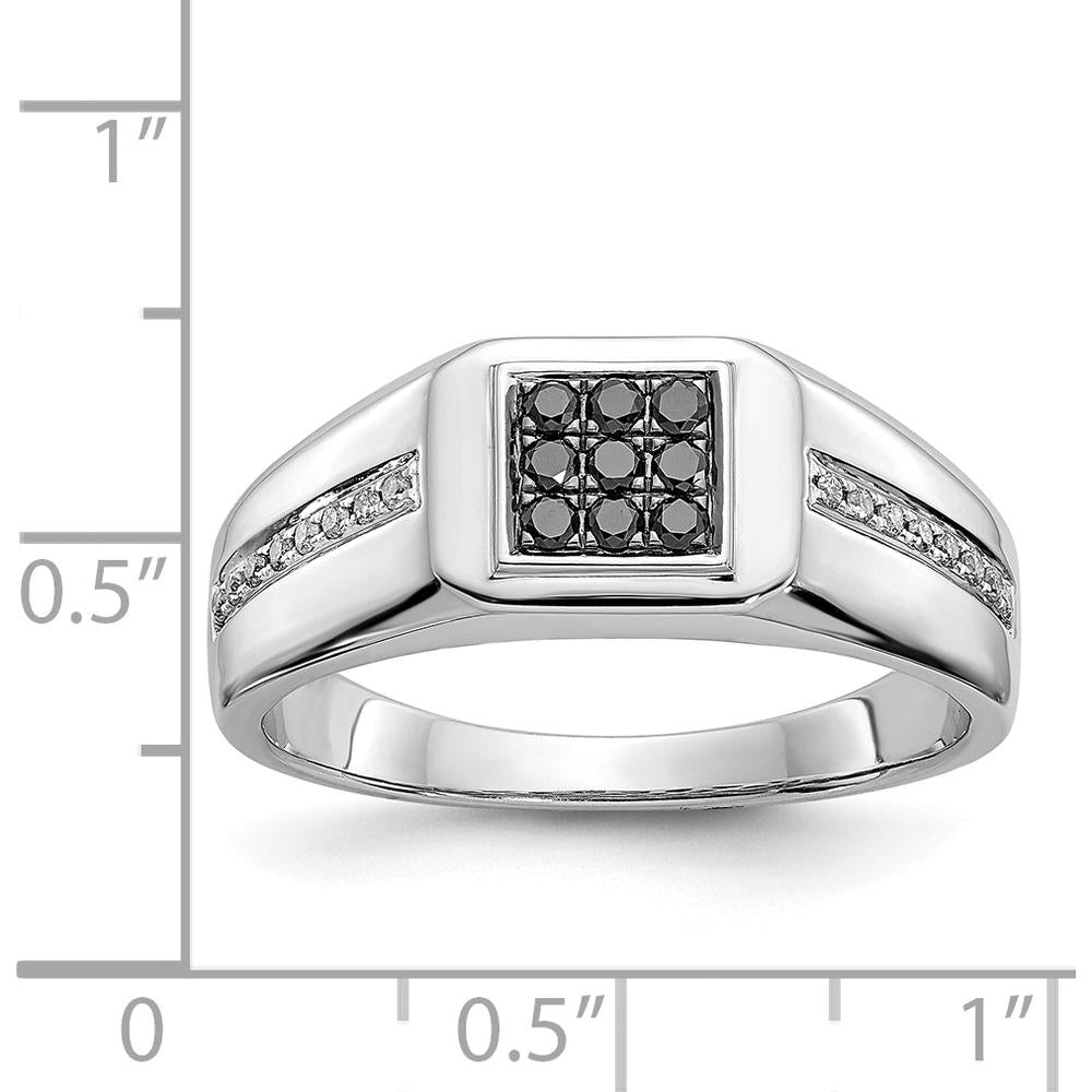 14K White Gold Square Men's Ring with Black and White Round Diamonds - 0.23 Carat Total Diamond Weight by 0
